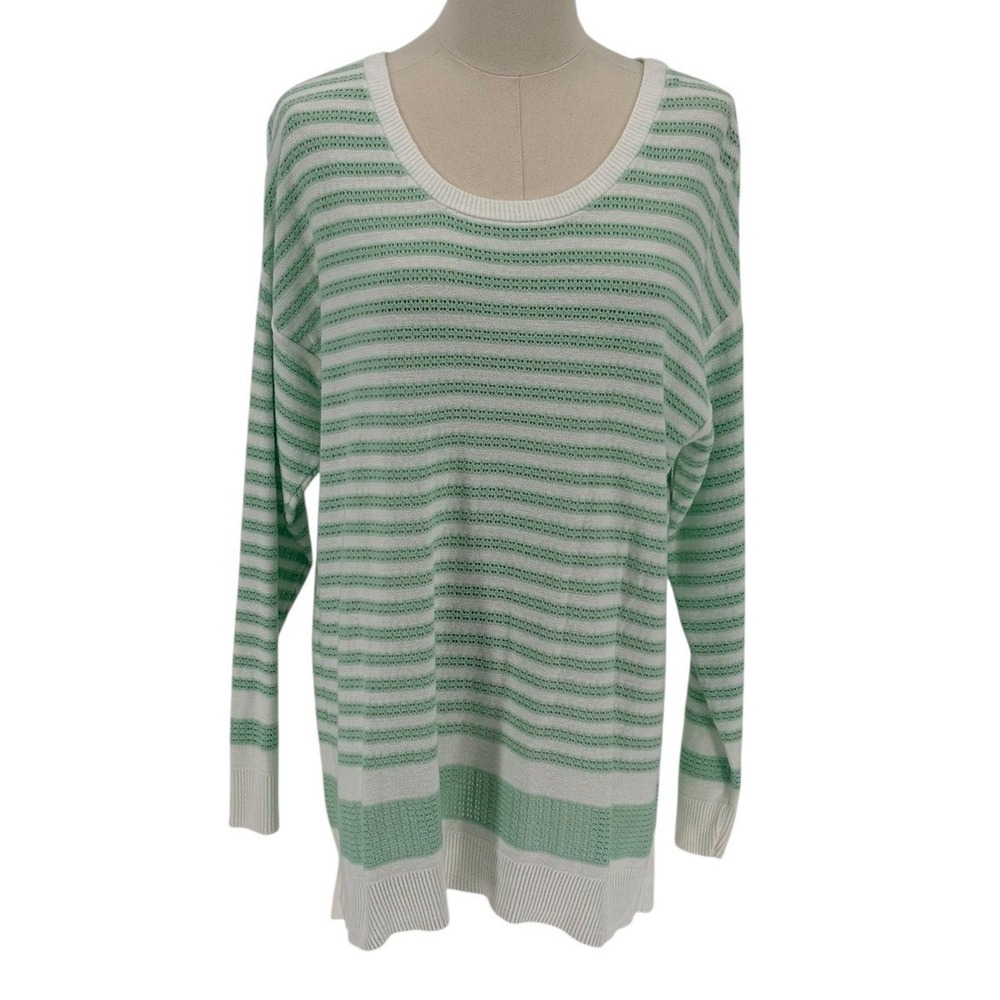 Christopher & Banks Green Striped Knit‎ Sweater Lightweight Size L